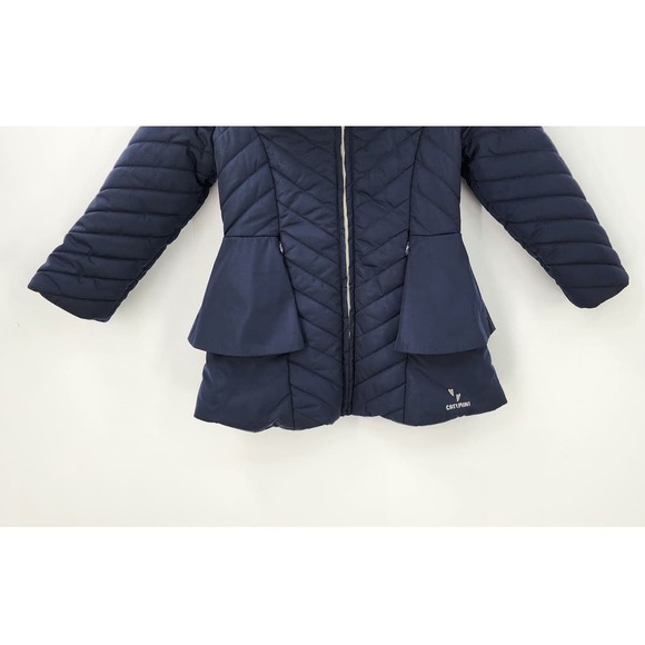 Catimini Blue Peplum Quilted Parka w/ Detachable Faux‎ Fur Trim On Hood Size 4 - Picture 5 of 10